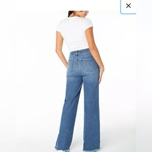 Celebrity Pink Mid-Rise Wide Leg Jeans - Blue Wash